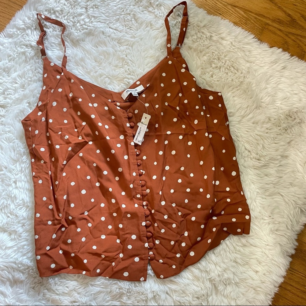 Madewell Spaghetti Strap Dot Fall Blouse Rust NWT
